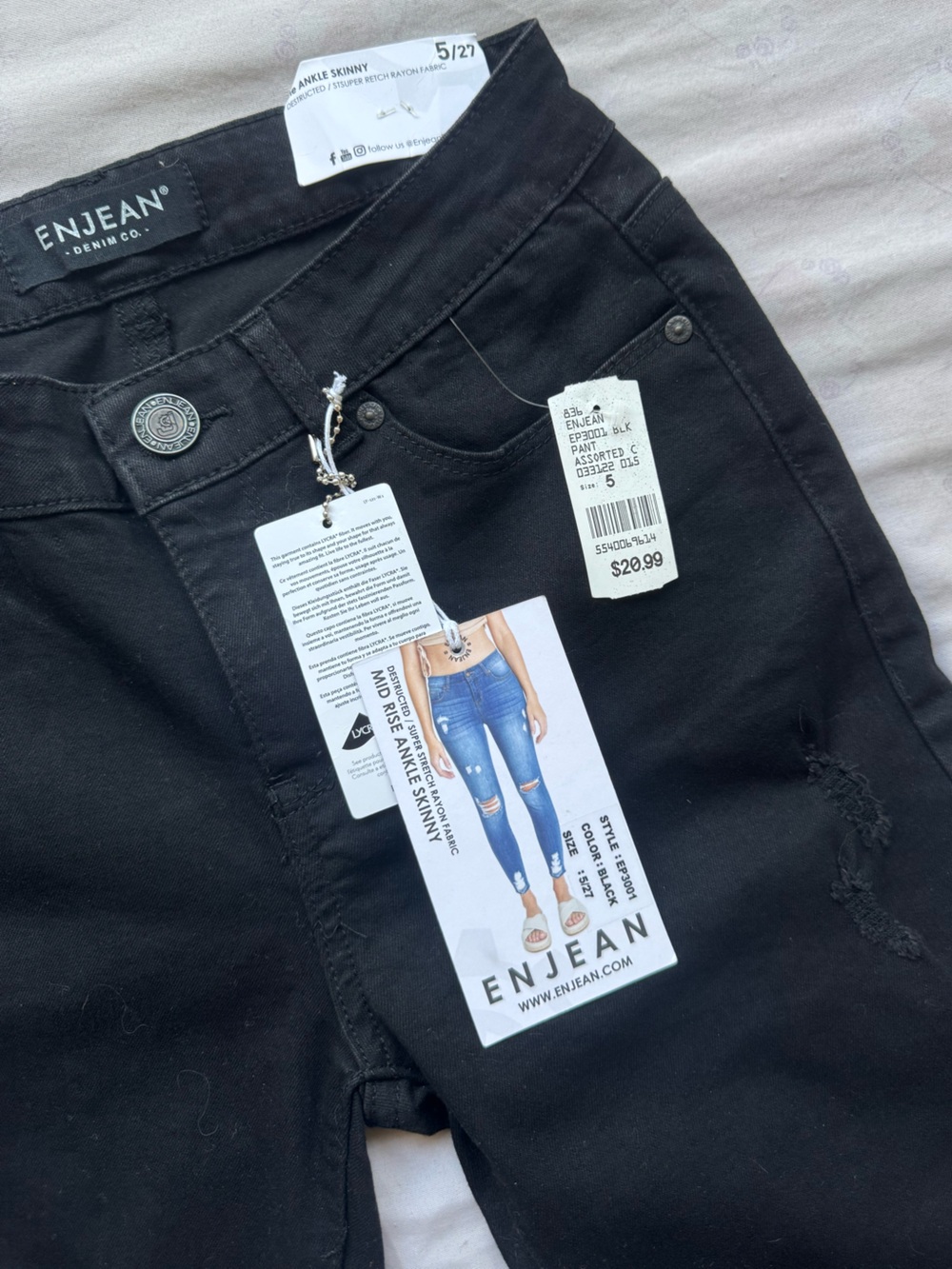 EN JEAN Black Mid Rise Ankle Skinny Jeans